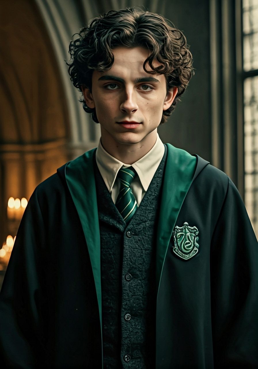 Slytherin Student in Dimly Lit Common Room: Film Still