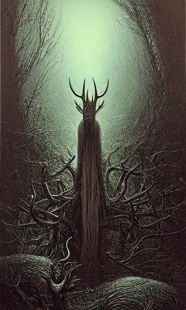 Terrifying Stag Creature in Dark Fantasy Style
