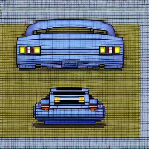 A Car :: Retro Finite Element 3D Video Game Masterpiece in Pixilated 8bit Resolution, Volumetric Lighting AutoCAD AppGam...