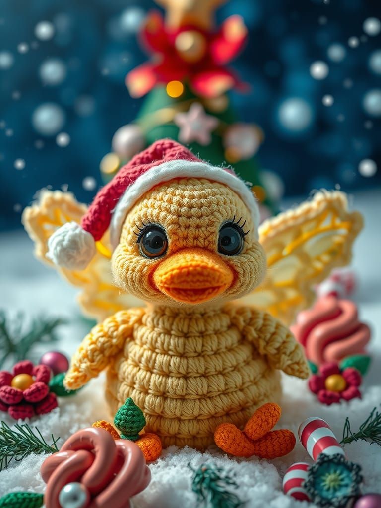 Adorable Christmas Duckling in Klimt Crochet Style