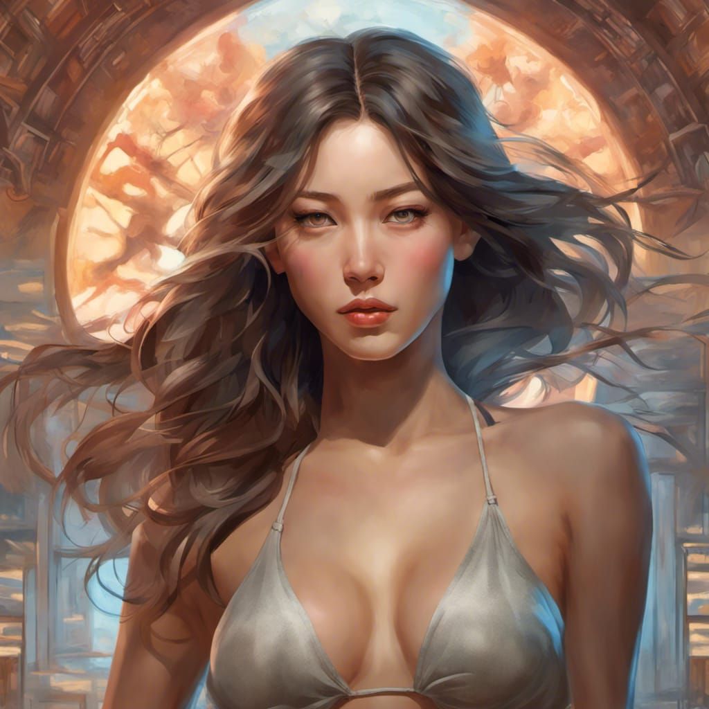 Beautiful Chinese Woman in Bikini: Photorealistic Portrait