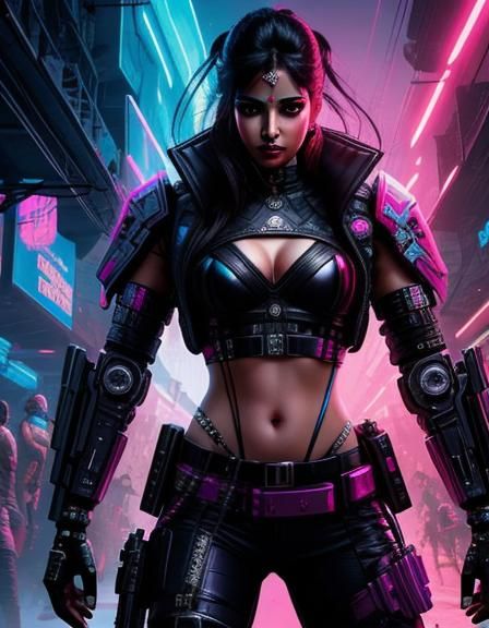 Bollywood Cyberpunk Action Romance in Fantasy Art Style