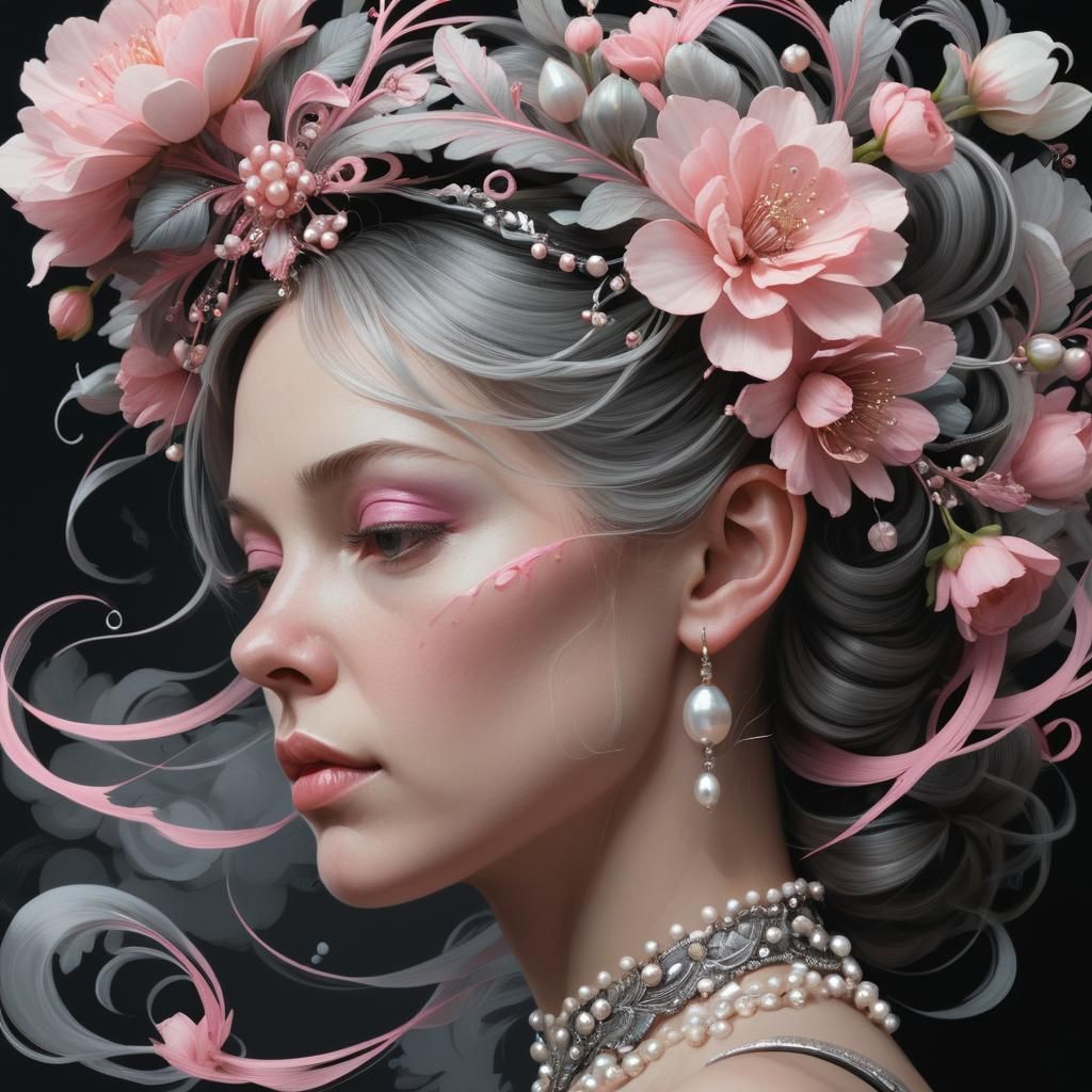 Woman with Floral Headpiece in Hyper-Realistic Digital Art