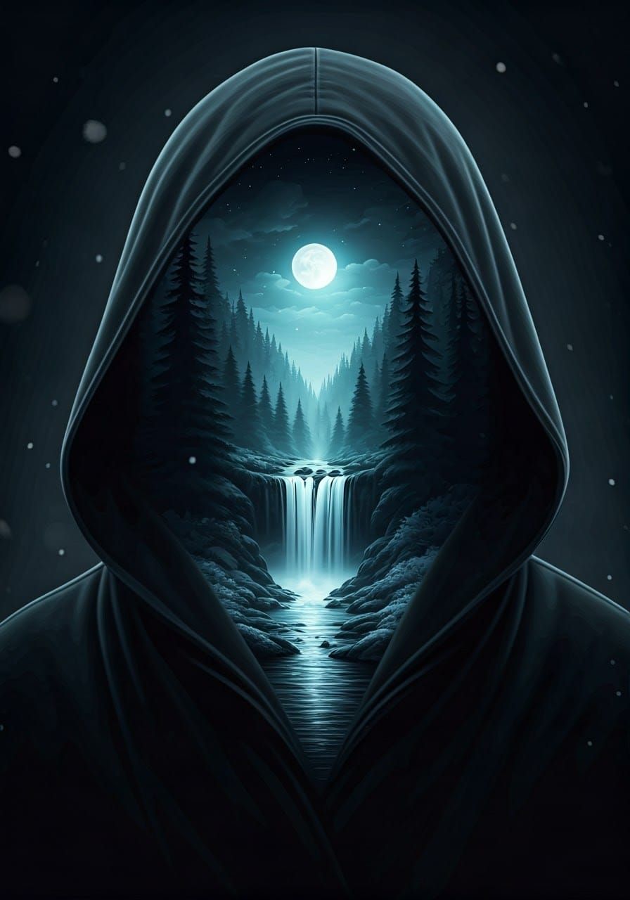 Ethereal Nighttime Landscape in Monochrome