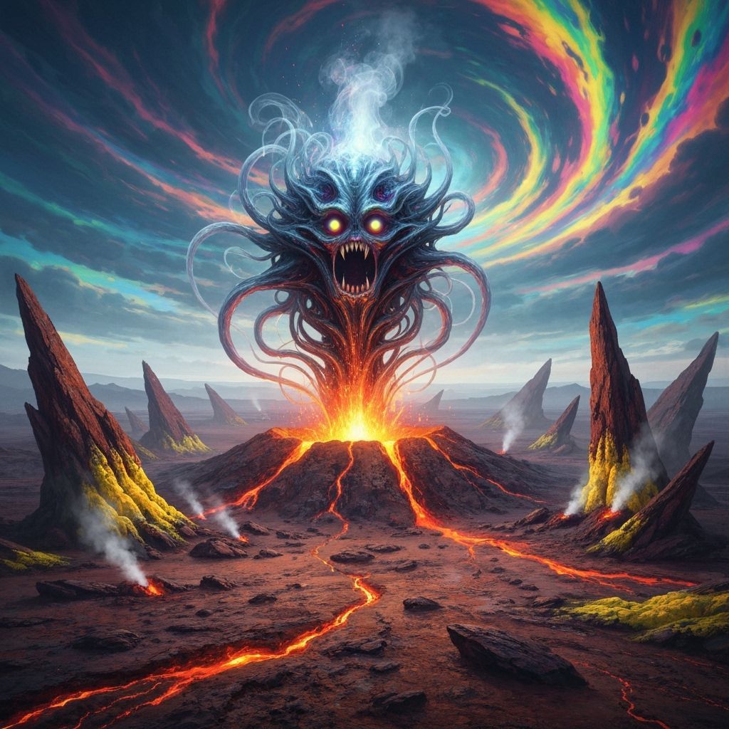 Bioluminescent Smoke Monster Rises from Volcano