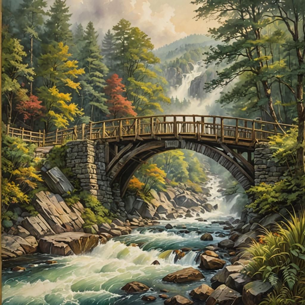 Smoky Mountain Footbridge: Impressionist Maximalist Masterpi...