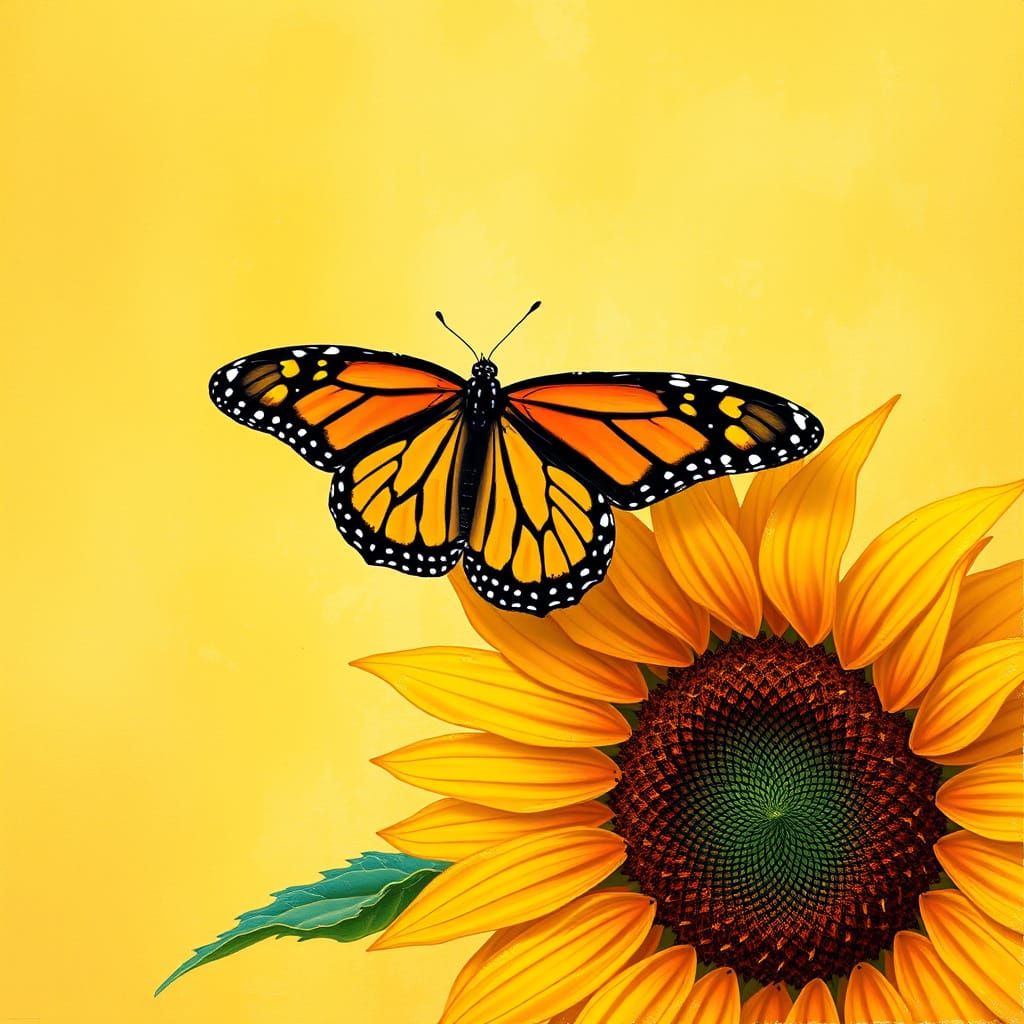 Delicate Monarch Butterfly on Vibrant Sunflower in Impressio...