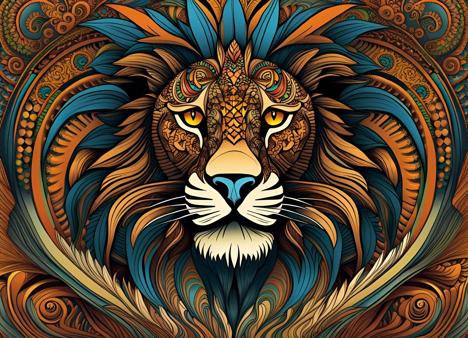 Abstract Geometric Lion with Fractal Design