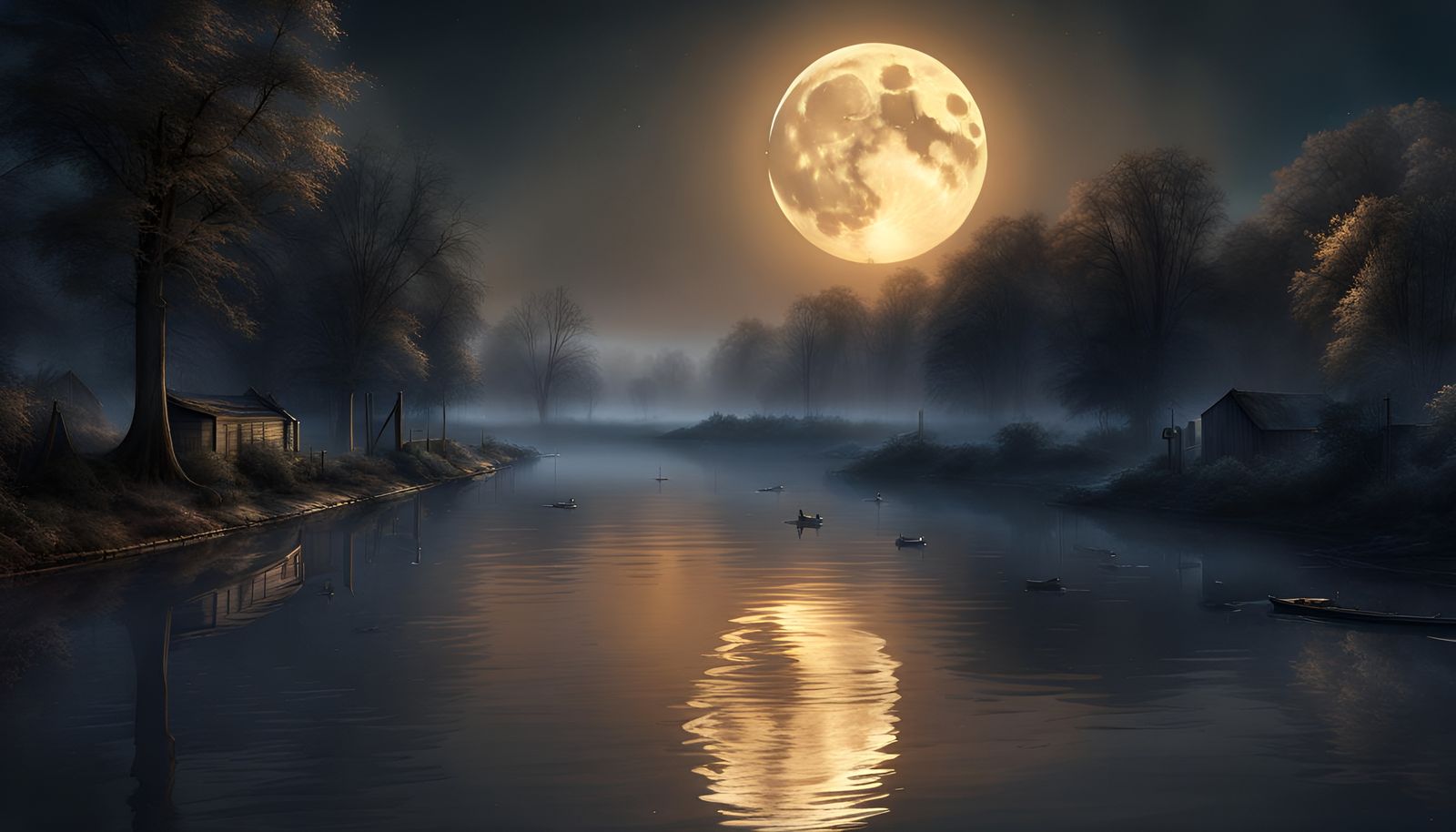 Thames River Reflections in a Smoggy Night