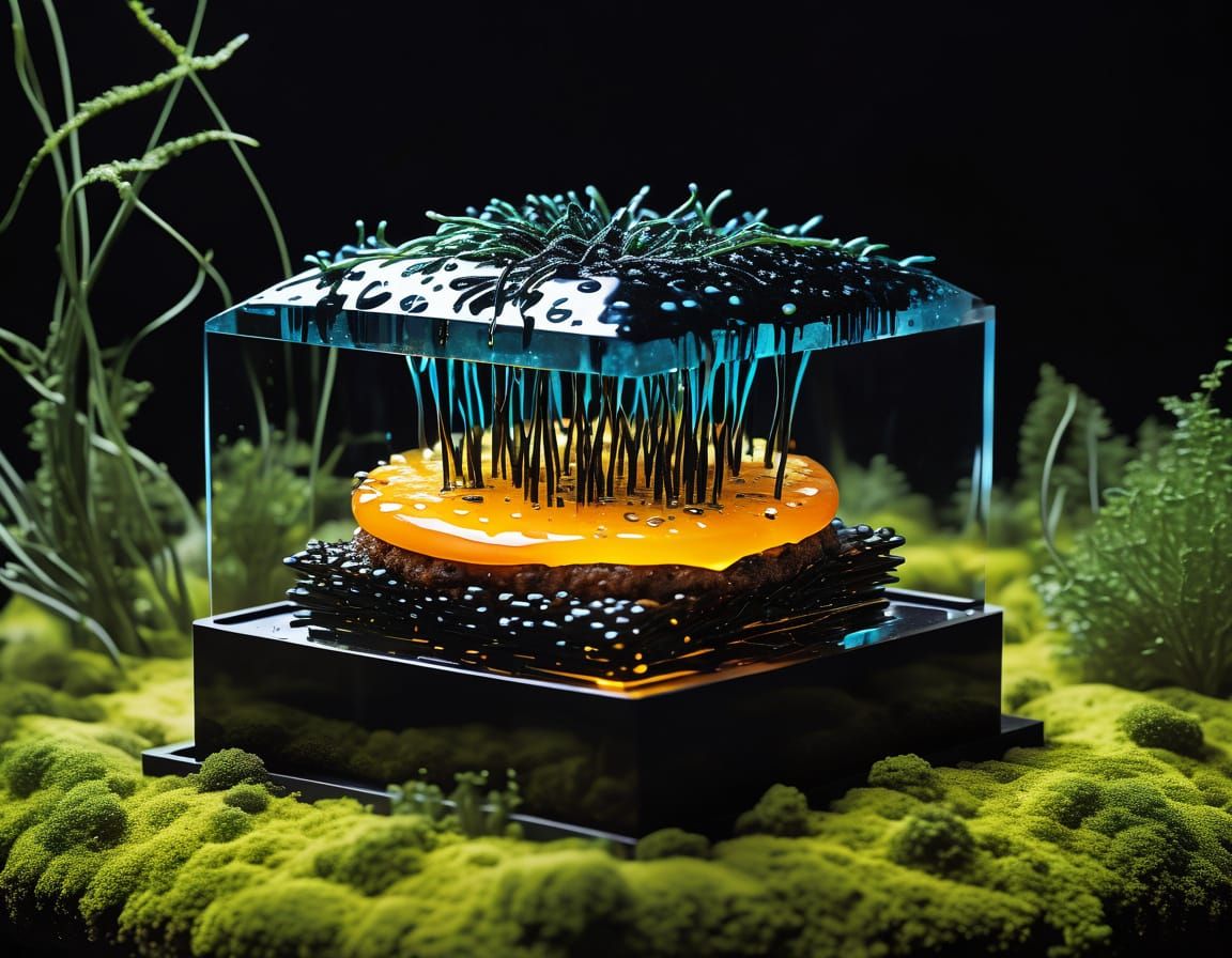 Ferrofluid Burger Trapped in a 4D Tesseract
