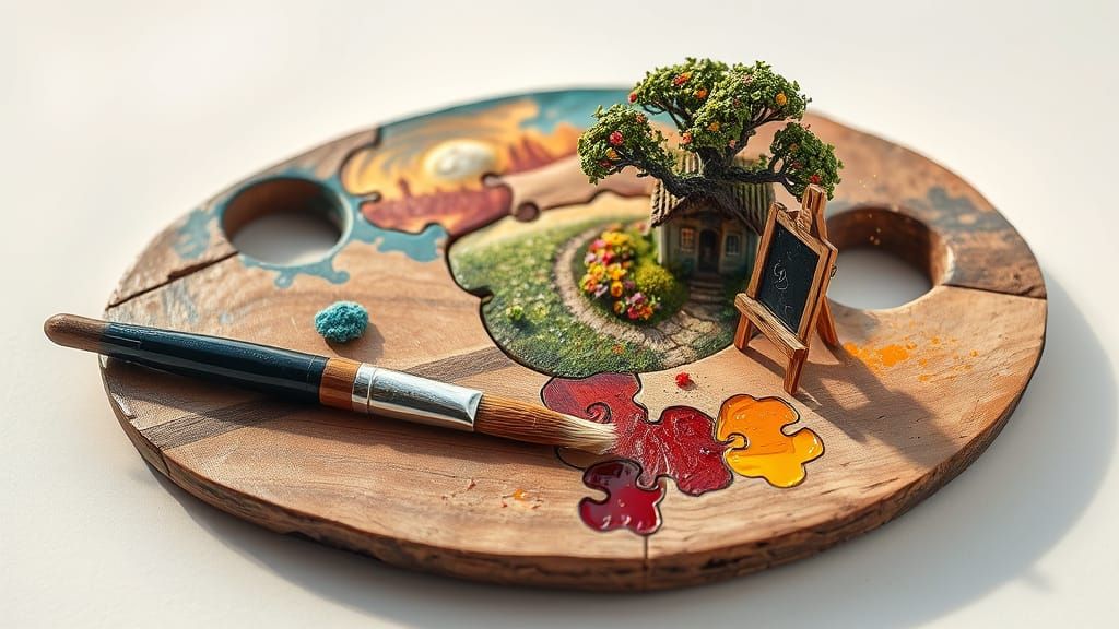 Dreamlike Painter's Palette Landscape in Impressionist Style