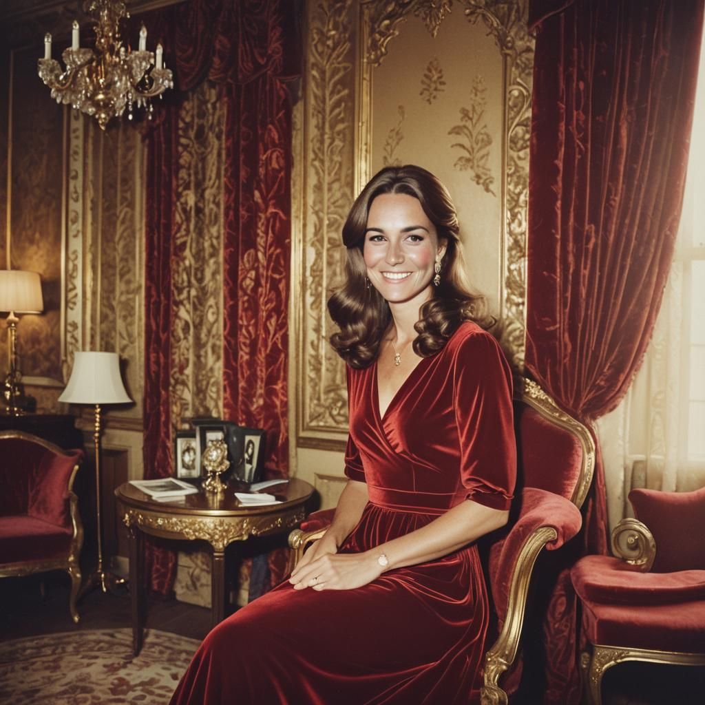 Catherine Middleton in Red Dress: Retro Polaroid Photo