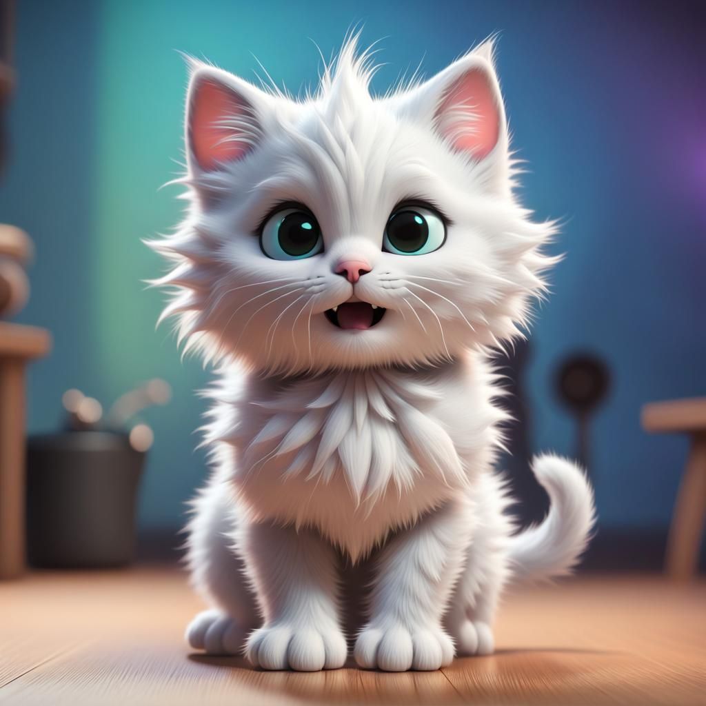 Cute Fluffy Kitten in 3D Digital Art Style