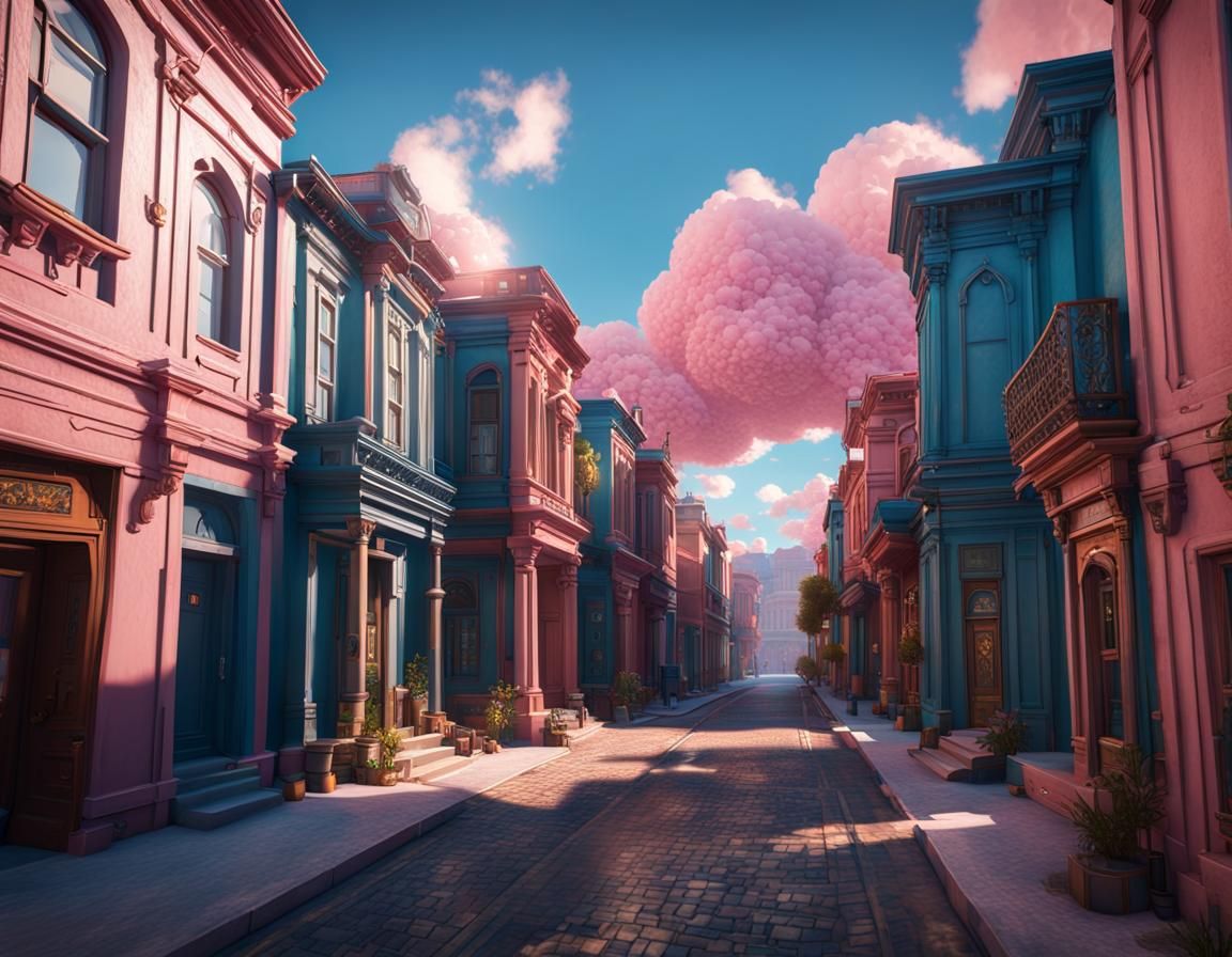 Colorful City Street in 3D Game Style