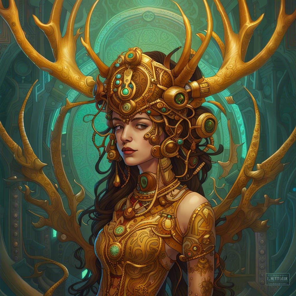 Steampunk Cybernetic Aztec Princess Digital Painting