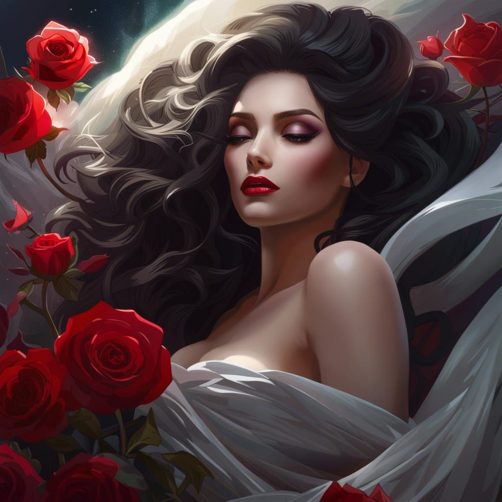 Sleeping Vampire in Coffin with Roses, Hyperrealistic Art