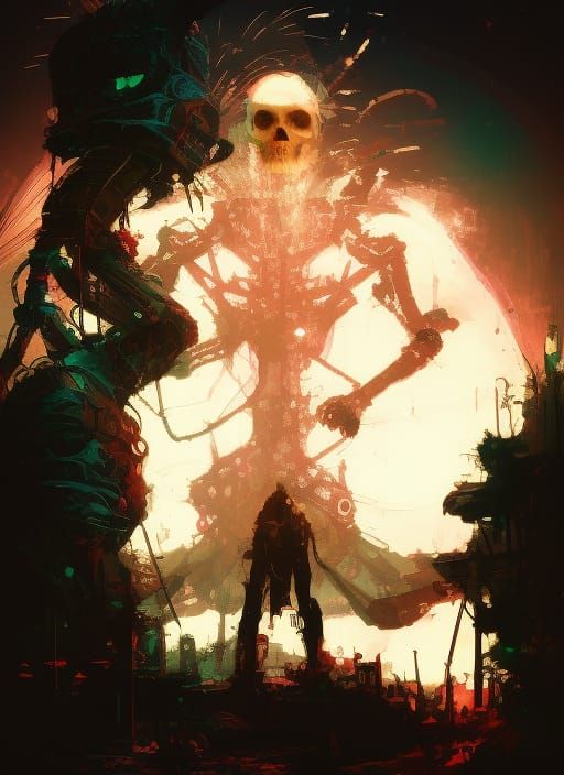 Skull Fireworks Horror: A Hyperdetailed Illustration