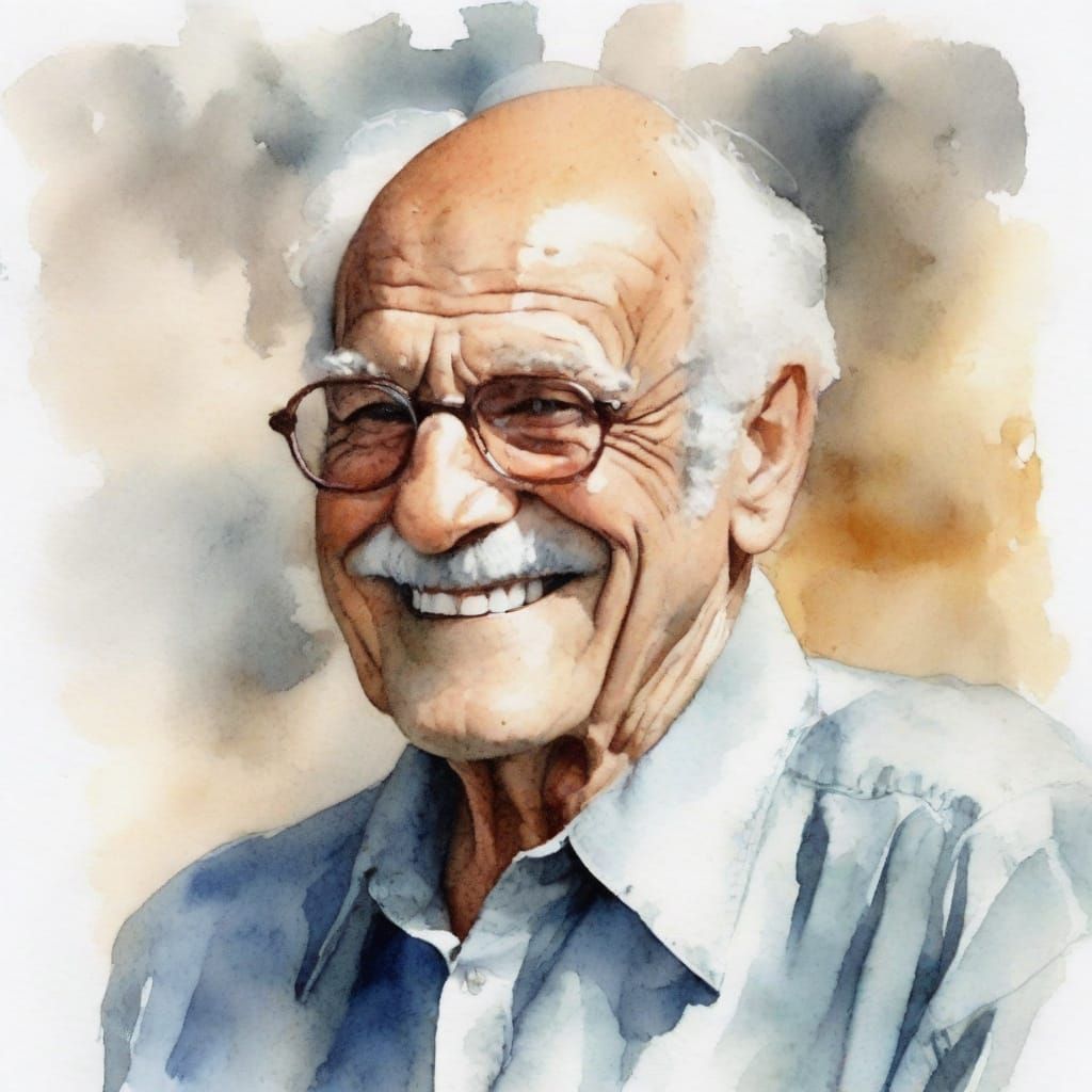 Impressionistic Watercolor Portrait of Older Man
