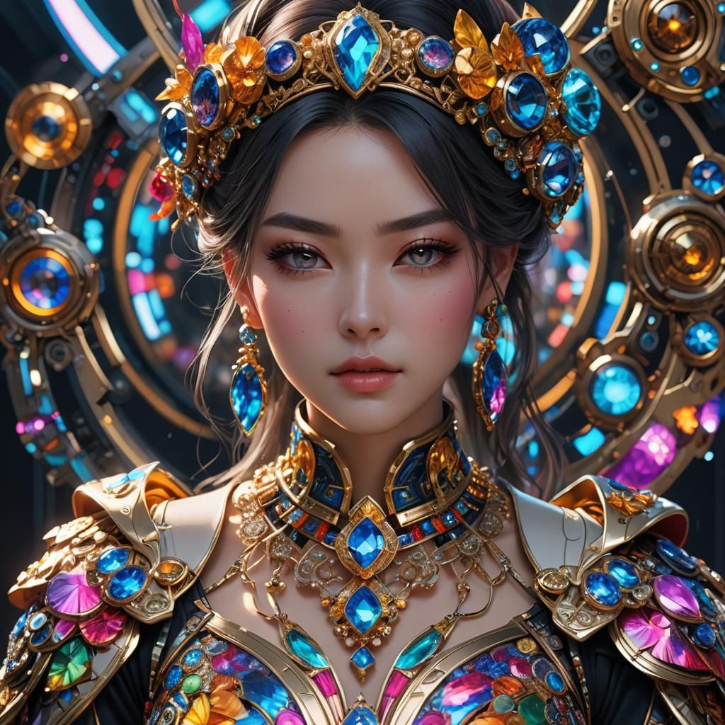 Beautiful Woman in Futuristic Jewelry: Hyperrealistic Anime ...