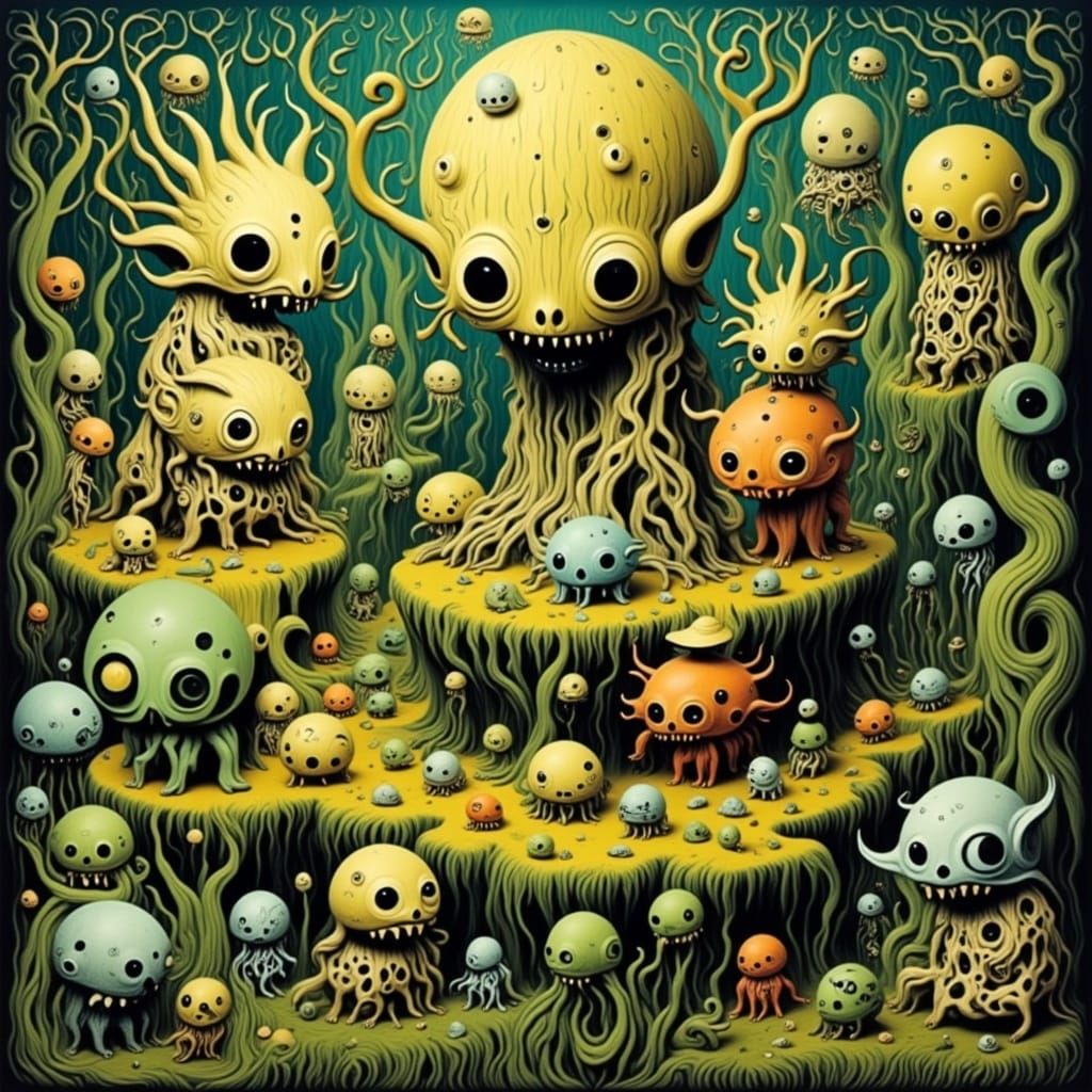 Whimsical Woodcut Portraits of Smooshed Heads in Vibrant Col...