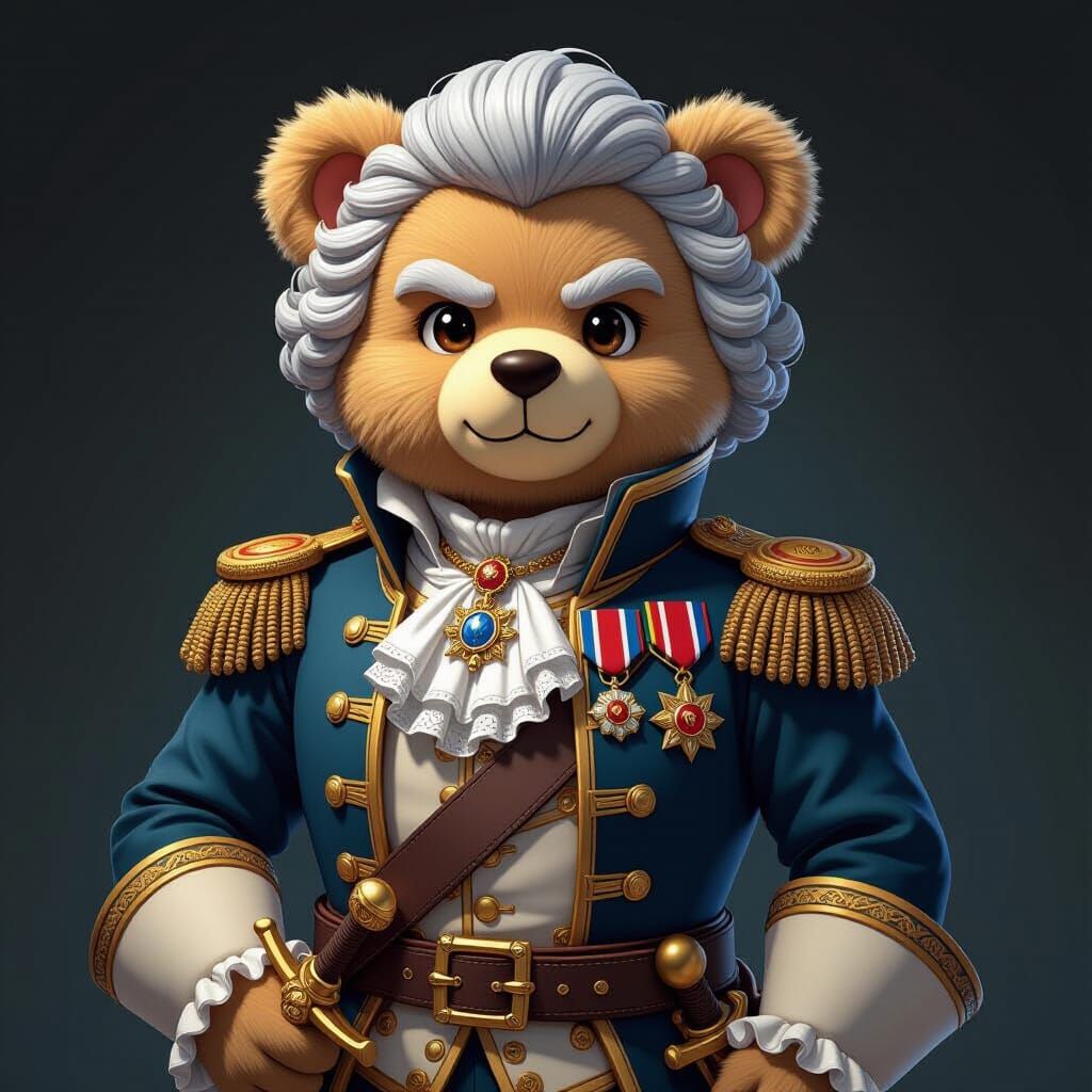 Lord Teddy: Cel-Shaded Anime Bear in Royal Uniform