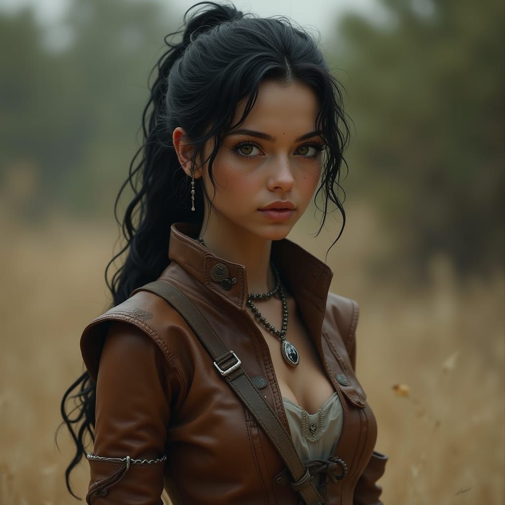 Dark Fantasy Warrior Princess in Earth-Toned Leather Armor