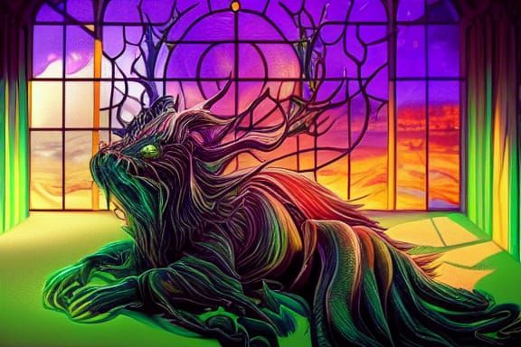 Green Glass Chimera in Surrealist Digital Art Style