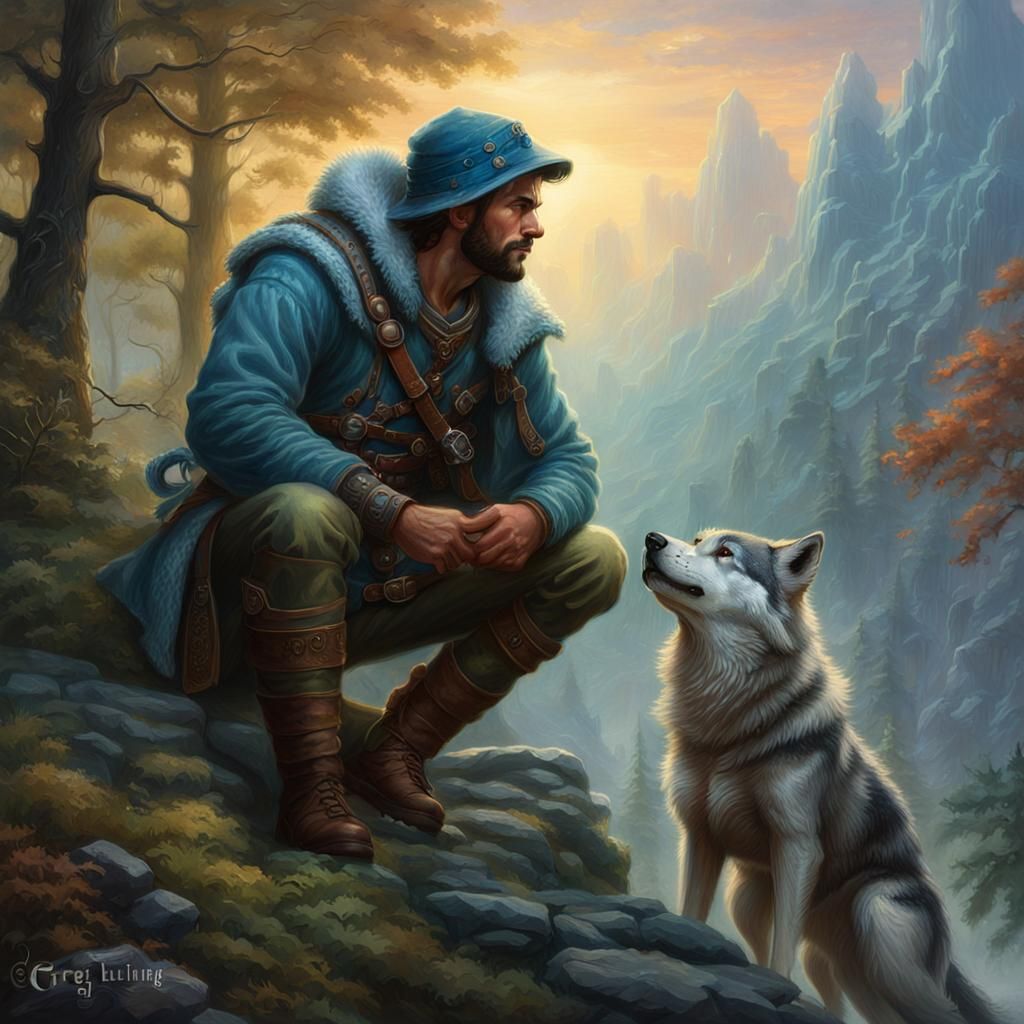Ethereal Ranger with Wolf Companion: Hyperdetailed Fantasy A...