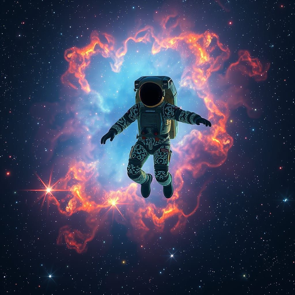 Astronaut in a Cosmic Dreamscape with Bioluminescent Stars