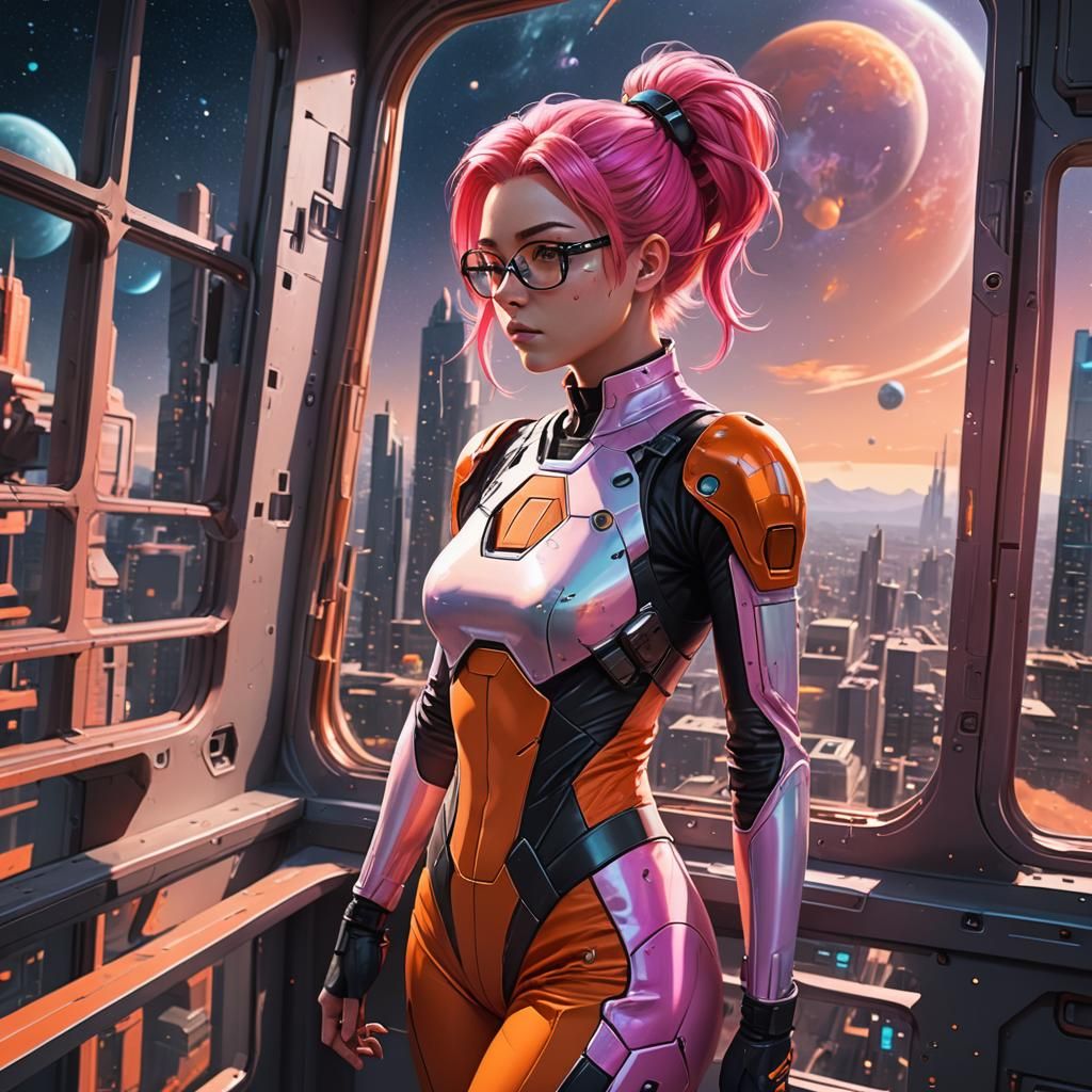 Anime Girl Inmate Gazing at Space, Digital Art