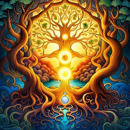 Yggdrasil Fairytale Illustration in Art Nouveau Style