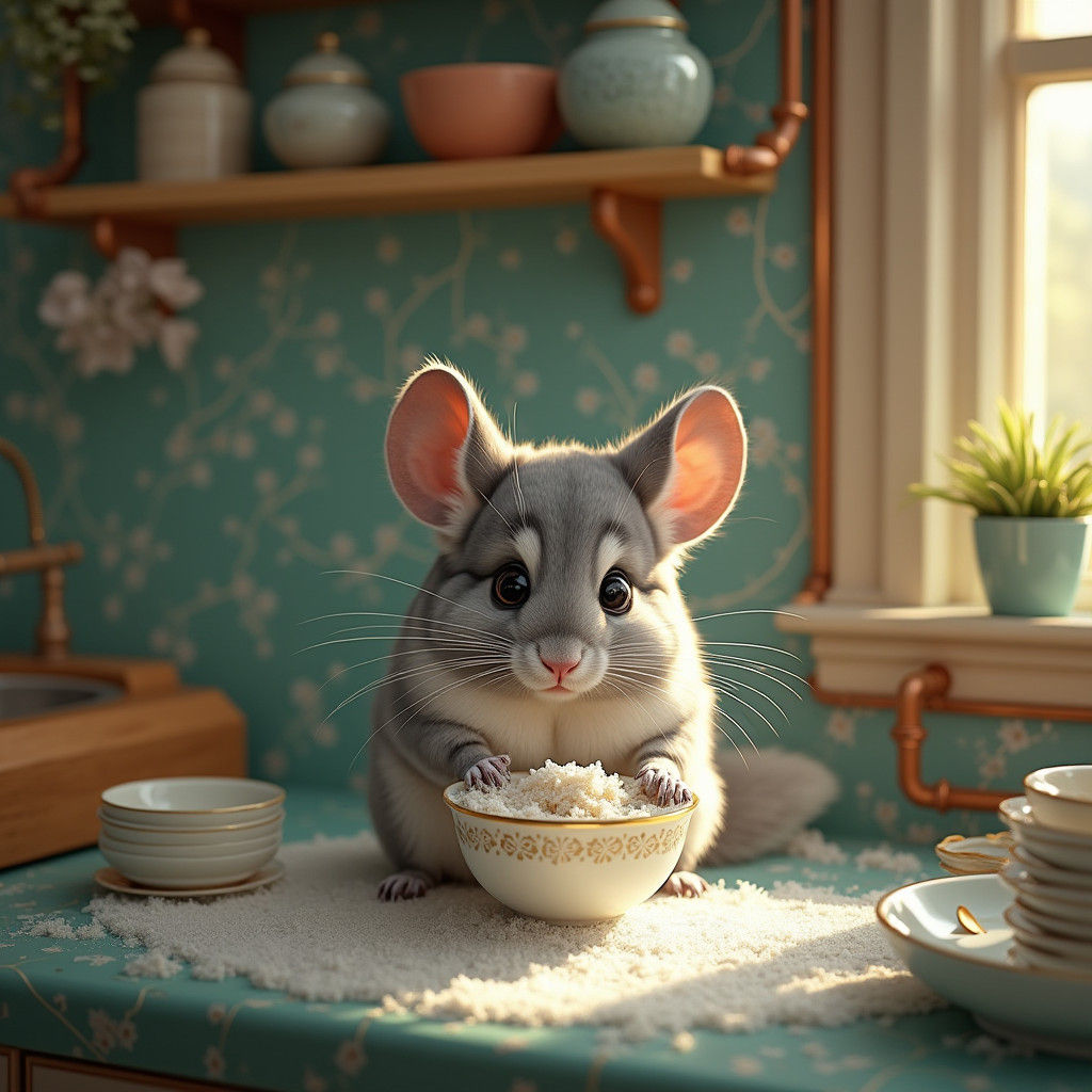 Chinchilla Washing Dishes in Dream Kitchen