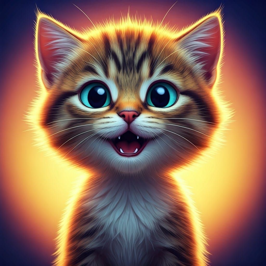 Adorable Kitten Exudes Joyful Smile in 3D Render