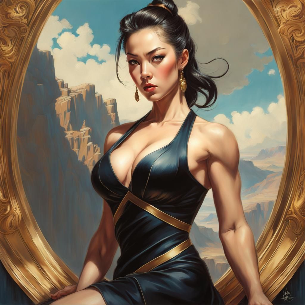 Hyperrealistic Portrait of Chun Li in Black Dress