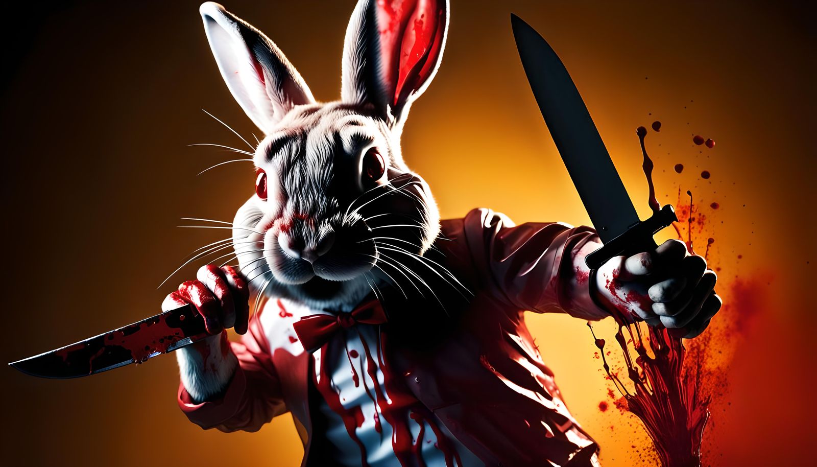 Menacing Blood-Soaked Rabbit Maniac with Knife