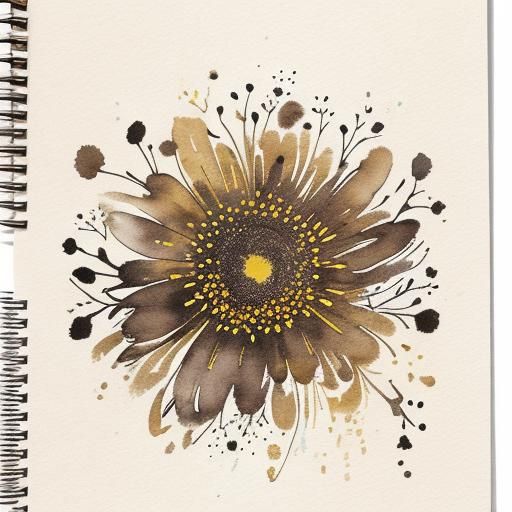Sepia Watercolor Ledger Page with Floral Doodles