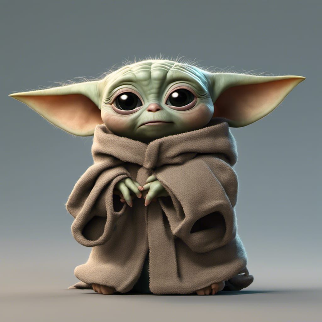 Adorable Grogu with Big Eyes, DreamWorks Animation Style