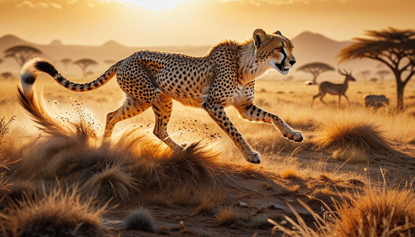 Cheetah and Gazelle Chase in Airbrush Art Style