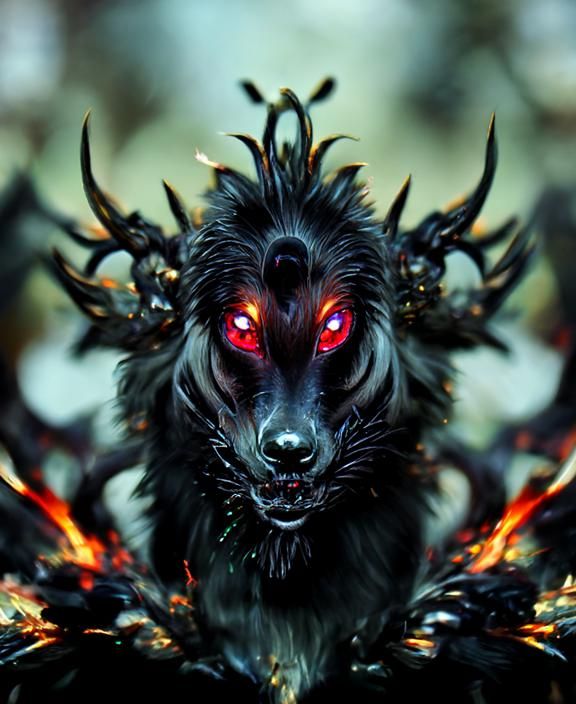 Menacing Hell Hound with Glowing Eyes, Photorealistic