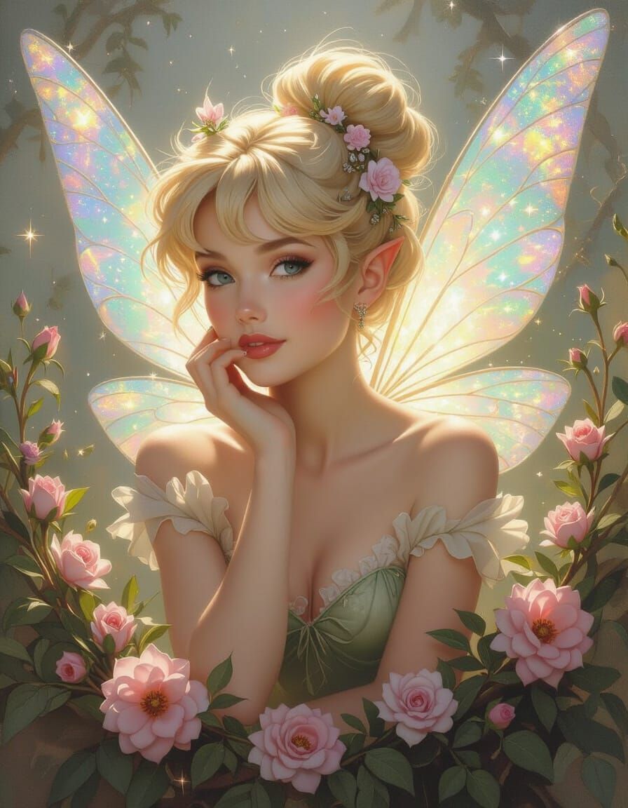 Ethereal Tinkerbell Portrait in Romantic Oil Painting Style