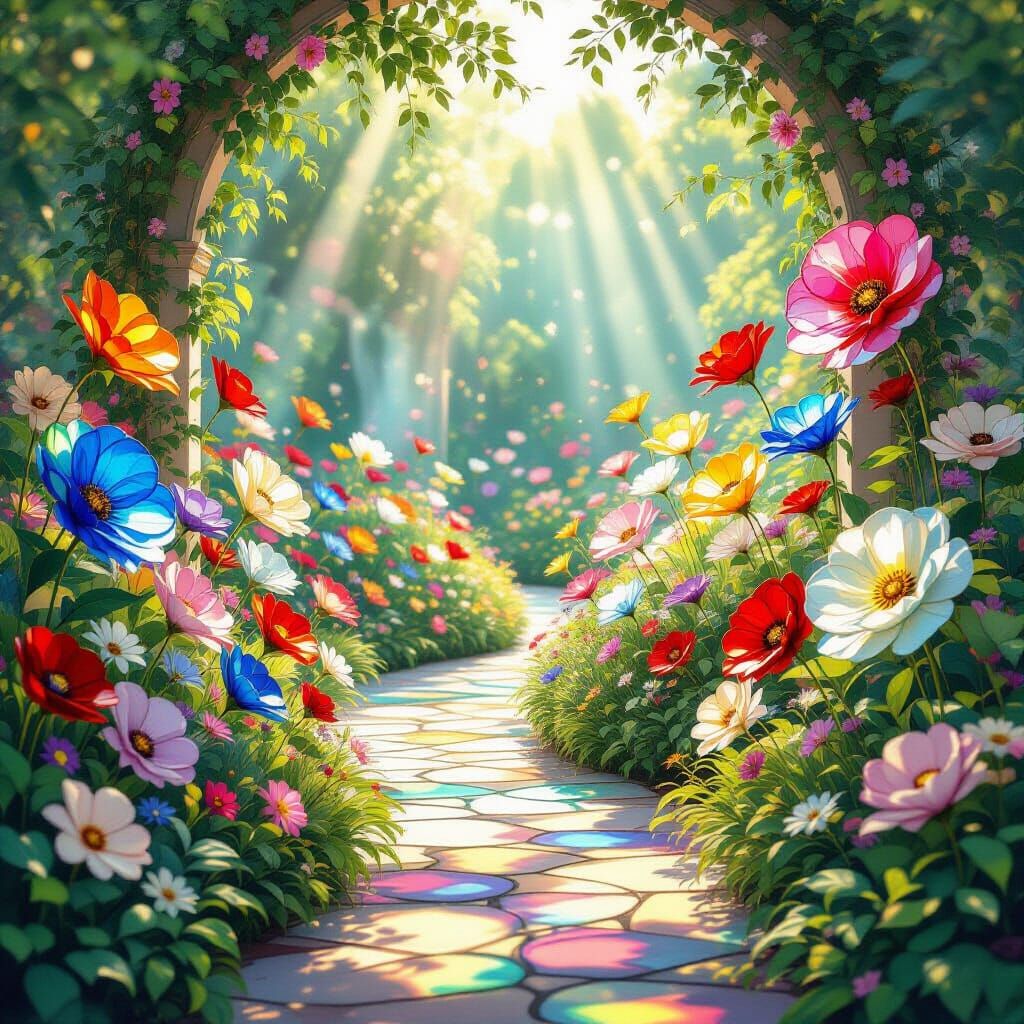 Stained Glass Flowers in a Surreal Dream Garden