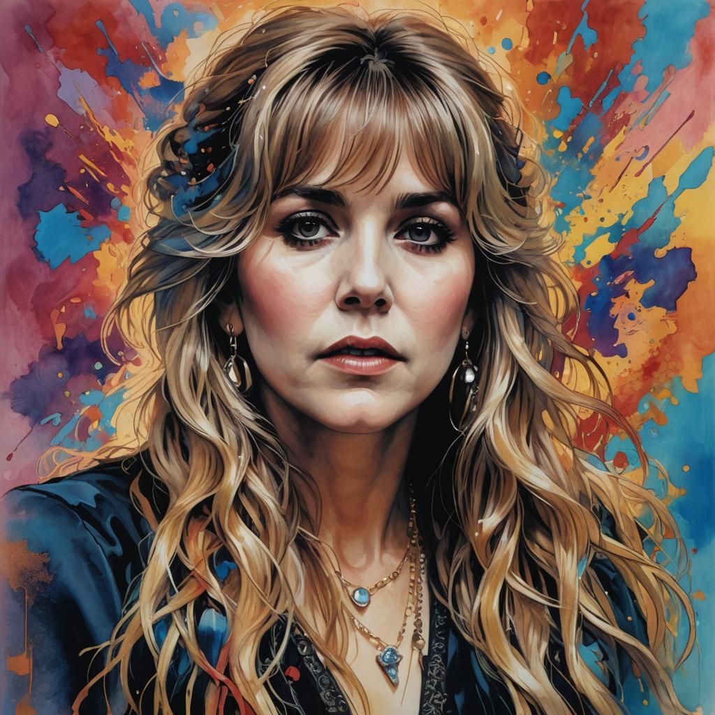 Hyperrealistic Portrait of Stevie Nicks in Splash Art Style