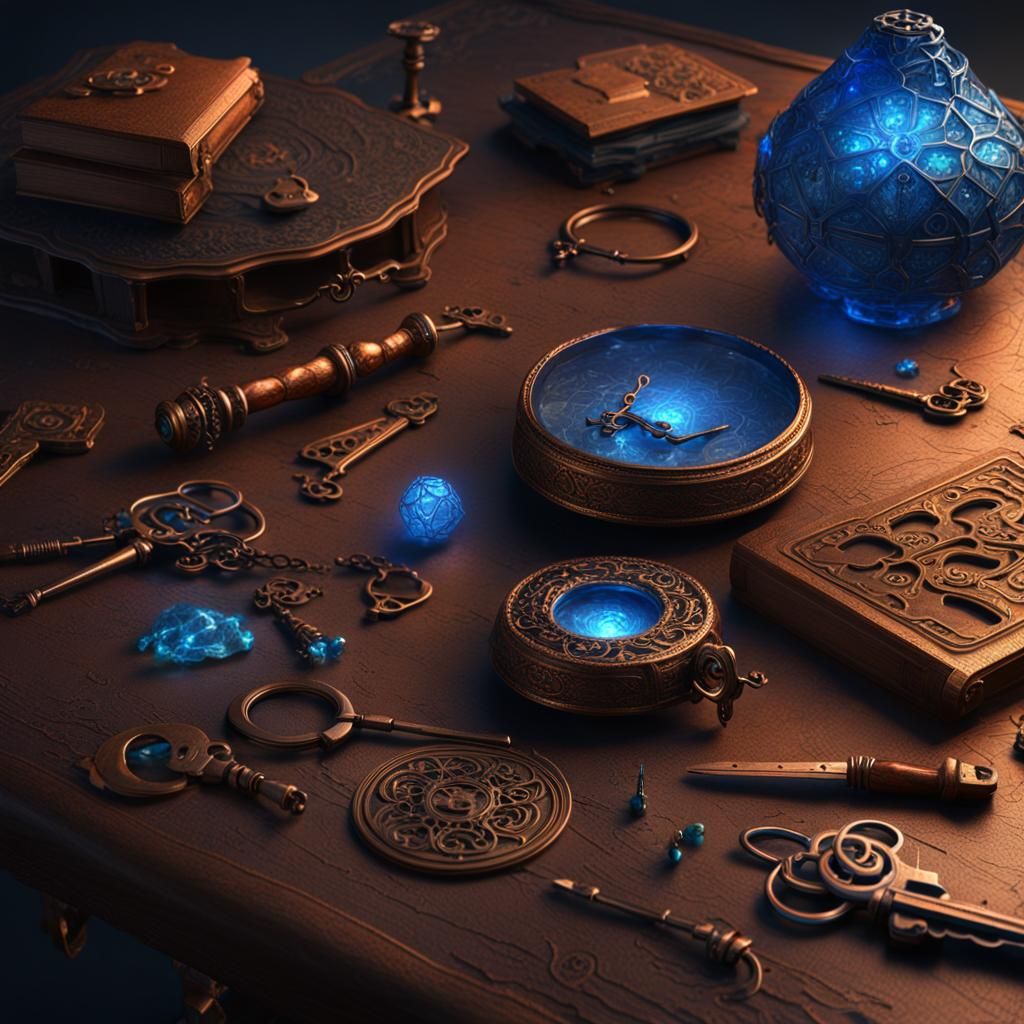 Table with Artifacts as Fantasy Concept Art