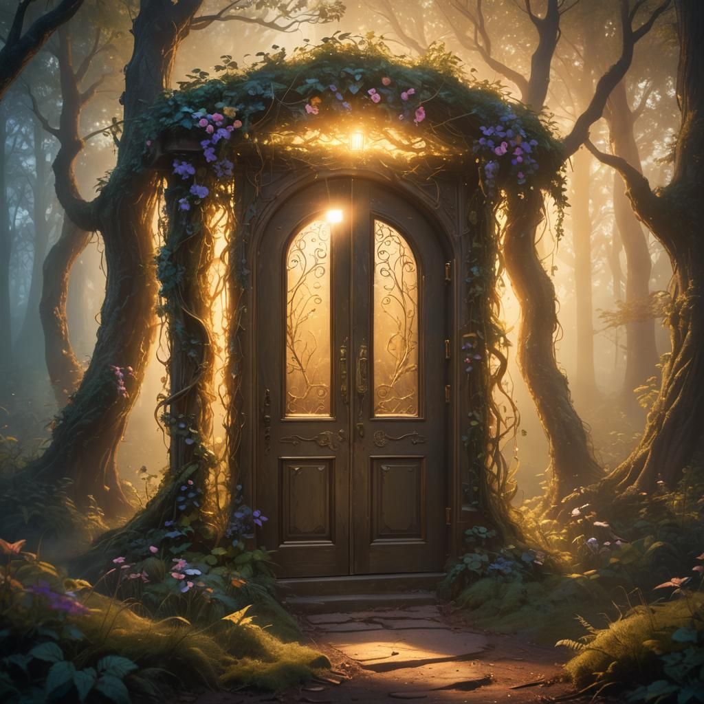 Glowing Door to Mystical Forest World