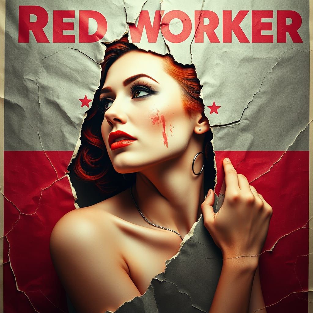 Red Worker Propaganda Poster with Pin-Up Woman