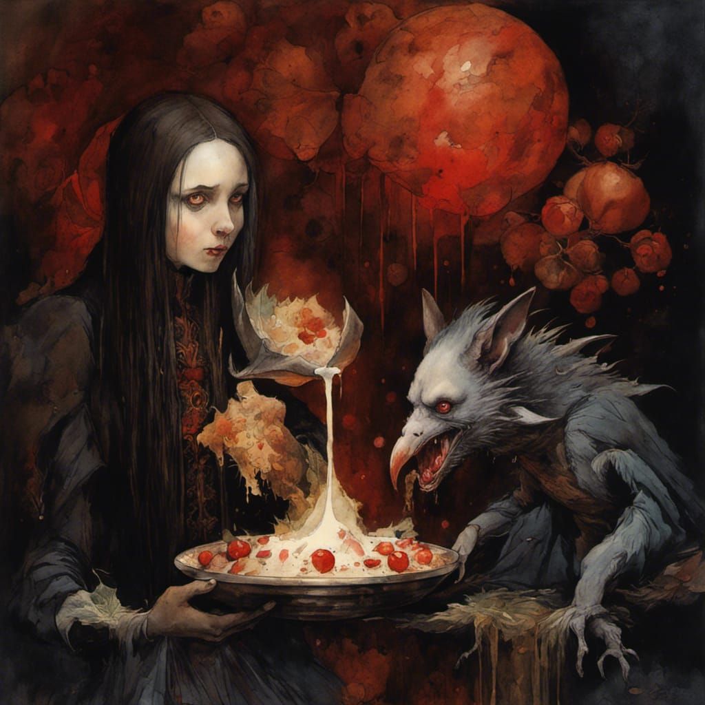 Vampire Feeding: Watercolour Art with Intricate Detail