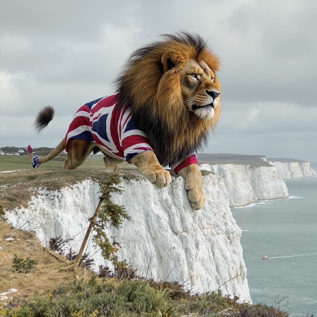 Massive British Lion Overlooking Dover Cliffs