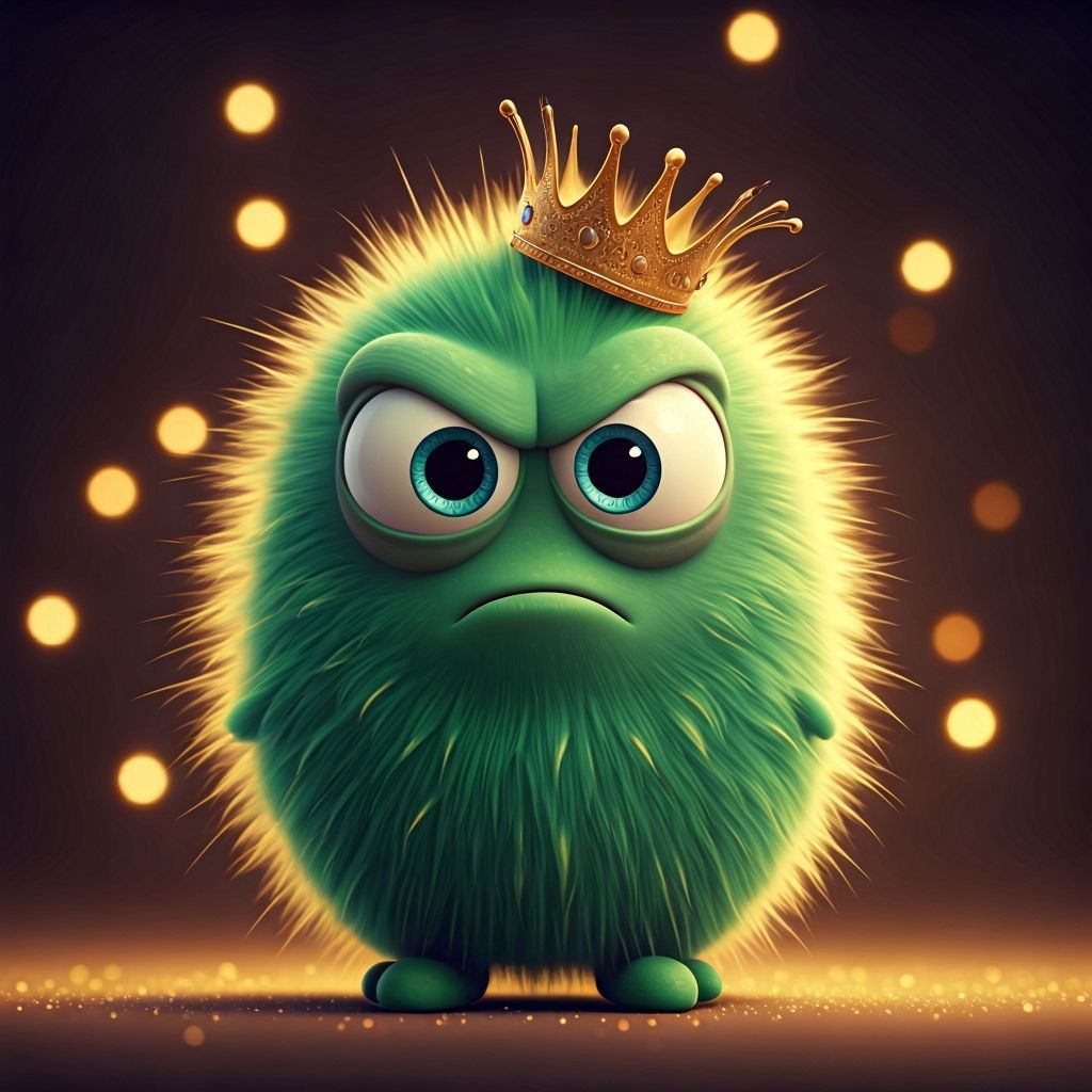 Silly Green Microbe Character in Disney Animation Style