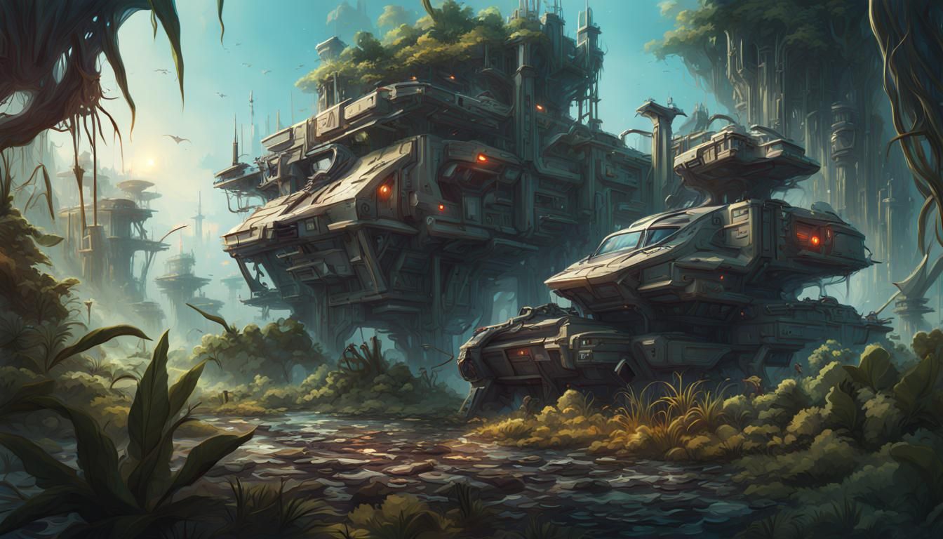 Hyperrealistic Military Checkpoint in Fantasy Jungle