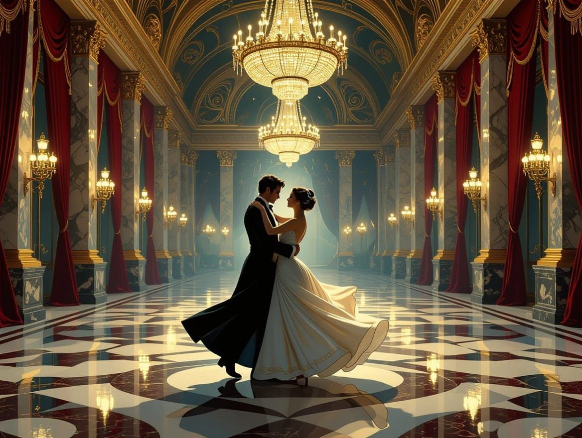A Couple Dancing in an Elegant Art Nouveau Ballroom